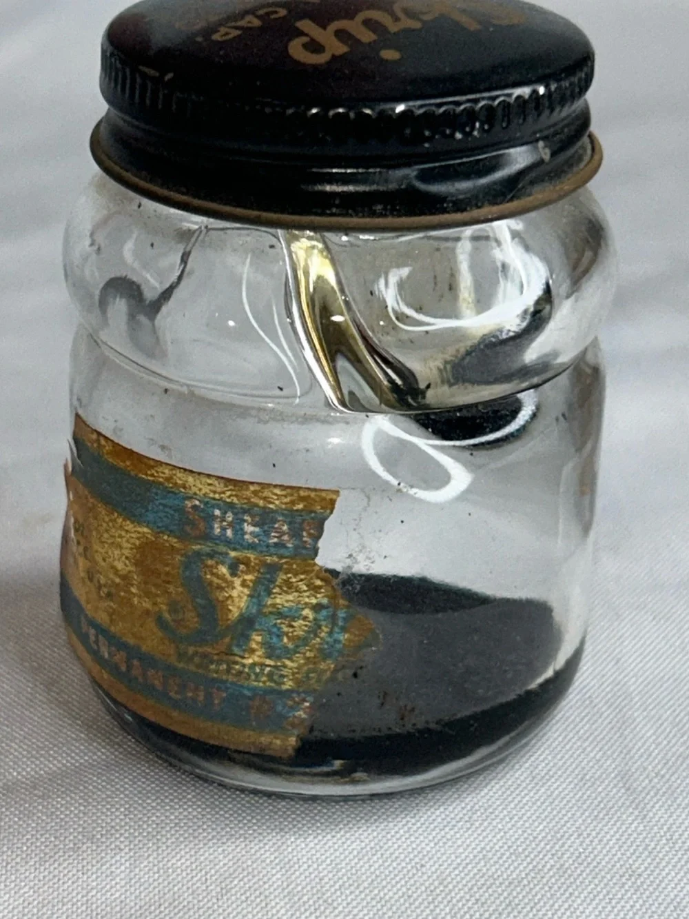 Vintage Ink well Ink jar with lid Schaefer Scrip permanent black ink antique